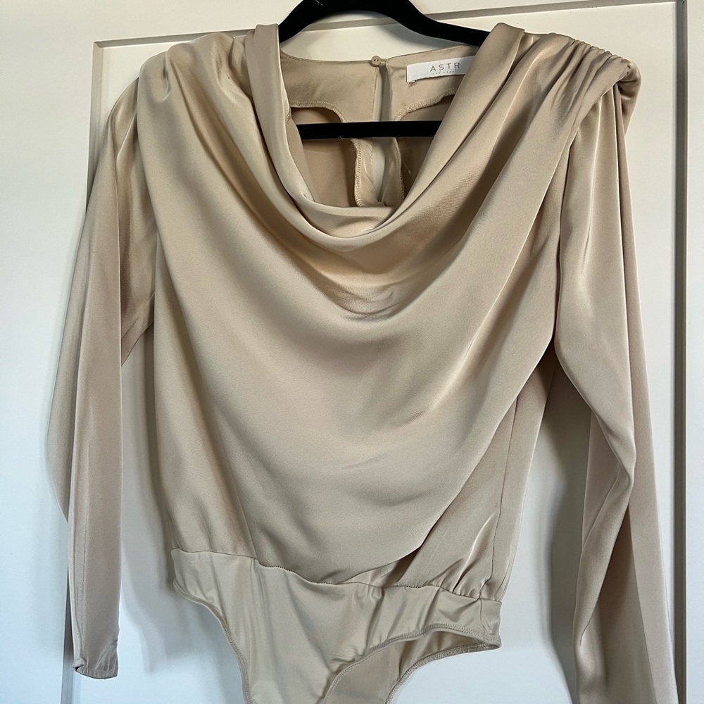 Astr Cream Bodysuit with Draped Neckline